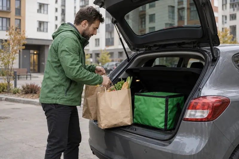 Подготовка продуктовых заказов к доставке на автомобиле